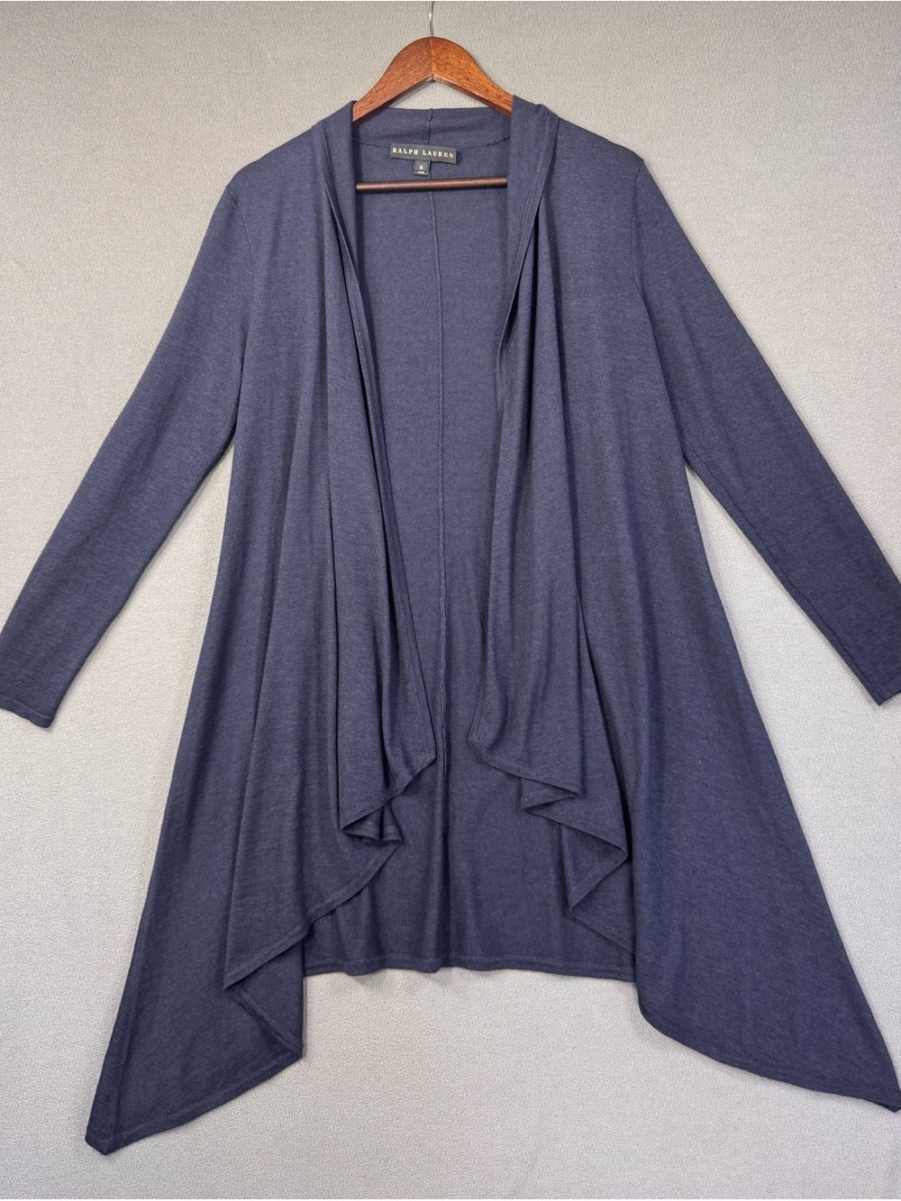 Ralph Lauren Black Tag, Cashmere Silk Navy Draped Open Front Cardigan, Size M